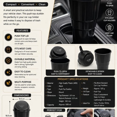 Push top car dustbin