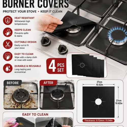 4-Piece Reusable Gas Stove Burner Covers