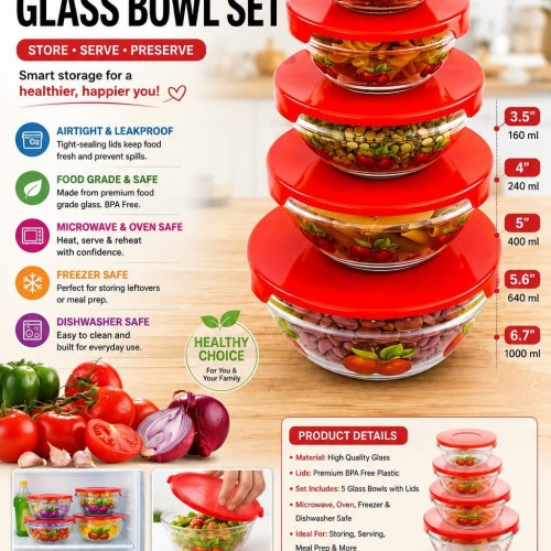 5 piece glass bowl