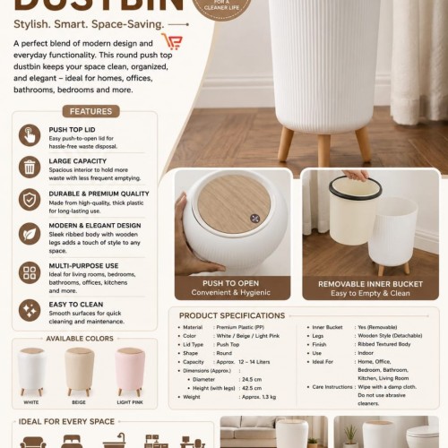 Push top dustbin