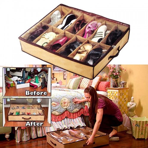 12-Pair Under Bed Shoe Organizer